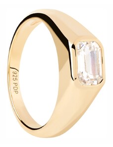 PDPAOLA Ring Essentials Octagon Shimmer Stamp Zircons | Silver 925° Gold Plated 18K AN01-985-18