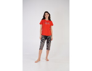 Homewear Γυναικεία Πυτζάμα με κοντό μανίκι και καπρι παντελόνι με μοτίβο φοίνικες