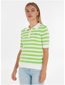 Πράσινο-λευκό γυναικείο ριγέ μπλουζάκι πόλο Tommy Hilfiger - Γυναίκες