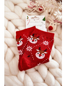 Kesi Γυναικείες χριστουγεννιάτικες κάλτσες λαμπεροί τάρανδοι Κόκκινο