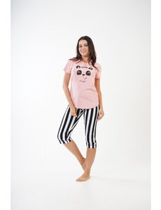 Homewear Σετ Πυτζάμα με κοντό μανίκι και ριγέ κάπρι παντελόνι με σχέδιο Panda