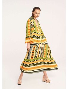 KATELONDON Ριχτό φόρεμα με γεωμετρικό μοτίβο και βολάν στο μανίκι - Πράσινο
