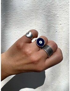 Christina Christi Ασημί Γυναικεία Δαχτυλίδια με Μπλε Σμάλτο