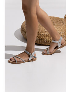 LOVEFASHIONPOINT Sandals Soft Γυναικεία Ασημί Δερμάτινα