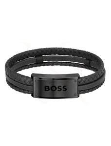 Boss Accessories BOSS Βραχιόλι από ανοξείδωτο ατσάλι & δέρμα Black 1580425