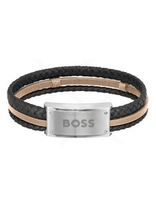 Boss Accessories BOSS Βραχιόλι από ανοξείδωτο ατσάλι & δέρμα Black & Beige 1580423