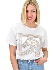 Potre Γυναικείο T-shirt με στρας και σχέδιο άλογο