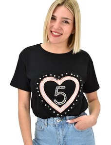 Potre Γυναικείο T-shirt με στρας και σχέδιο καρδιά