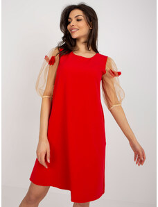 Fashionhunters Καμηλό κόκκινο φόρεμα κοκτέιλ με 3D λουλούδια