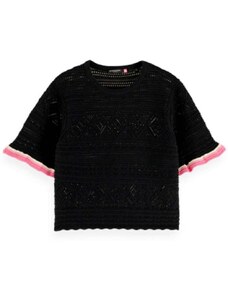 MAISON SCOTCH Top Pointelle Crop Knitted Tee 171824 SC0008 black