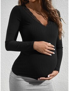 OEM Μαύρη μακρυμάνικη μπλούζα με δαντέλα, κατάλληλη για εγκύους