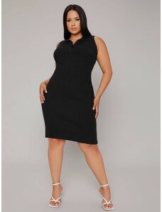 OEM Plus size, Μαύρο ριπ πόλο φόρεμα black