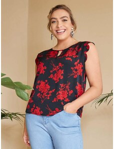 OEM Plus size, Όμορφη αμάνικη μπλούζα με λουλούδια multicolor
