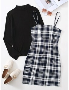 OEM Plus Size, Καρό σετ με φόρεμα και μπλούζα multicolor
