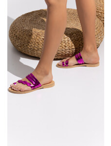 LOVEFASHIONPOINT Sandals Flat Γυναικεία Φούξια Δερμάτινα