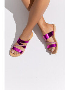 LOVEFASHIONPOINT Sandals Flat Γυναικεία Φούξια Δερμάτινα