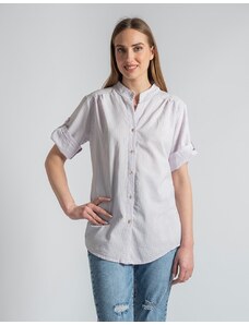 INSHOES Κοντομάνικο ριγέ πουκάμισο με μάο γιακά Λιλά