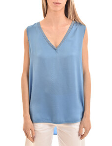 Motel Relaxed Fit Satin Sleeveless Top-Azul
