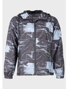 gsecret Ανδρικό αντιανεμικό jacket τσέπες φερμουάρ & κουκούλα all print. ΜΑΥΡΟ