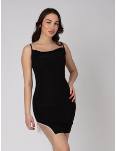 FREE WEAR Φόρεμα Γυναικείο με Κρόσια - Μαύρο - 001002