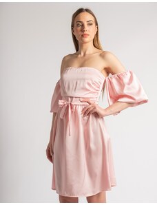 INSHOES Μονόχρωμο μίνι φόρεμα με puffy μανίκια Ροζ