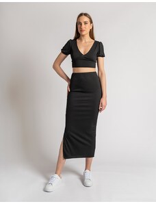 INSHOES Σετ μονόχρωμη φούστα με σκίσιμο και crop top Μαύρο