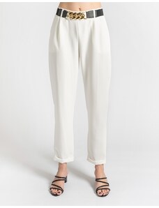 INSHOES Υφασμάτινο παντελόνι με ρεβέρ και ελαστική ζώνη Λευκό