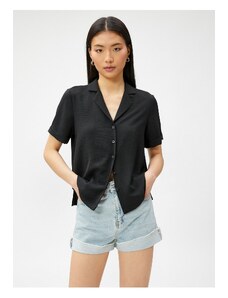 Koton Shirt Collar Striped Black Women's Shirts 3sak60021pw