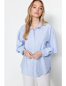 Trendyol Blue Striped Oversize/Creature Woven Shirt
