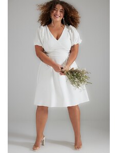 Trendyol Curve Λευκό V-Neck Υφαντό Νυφικό Νυφικό Φόρεμα