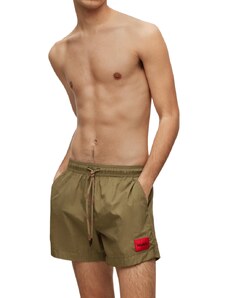 Hugo Recycled Material Swim Shorts With Logo Label Λαδί