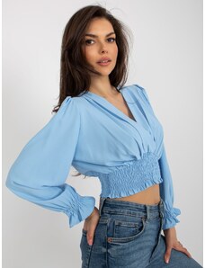 Fashionhunters Γαλάζια επίσημη μπλούζα με φουσκωμένα μανίκια