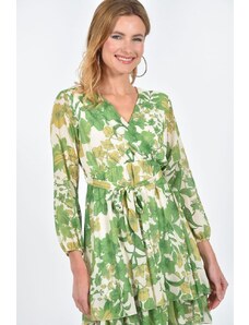 Enter Fashion Γυναικείο υφασμάτινο φόρεμα με βολάν πράσινο φλοράλ