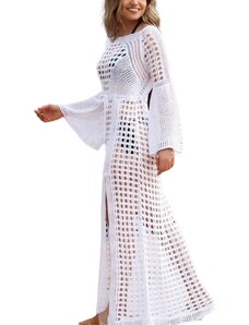 La Lolita Amsterdam MAVIS μακρύ μακρυμάνικο πλεκτό διχτυωτό φόρεμα παραλίας με σκίσιμο μπροστά