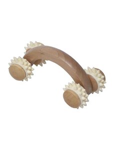 Aria Trade Ξύλινο Εργαλείο Μασάζ με ροδάκια σε φυσικό χρώμα ξύλου, 12.5x6.5x5.5 cm, Massage roller