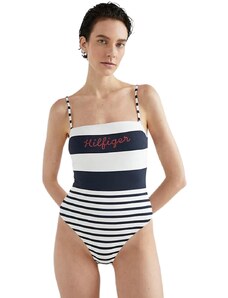 Tommy Hilfiger Logo Stripe One Piece Swimsuit Λευκό Μπλε