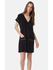 Frotte Beachwear Γυναικείο Κοντομάνικο Φόρεμα με V λαιμόκοψη & τσέπες 52394 minerva - ΜΑΥΡΟ