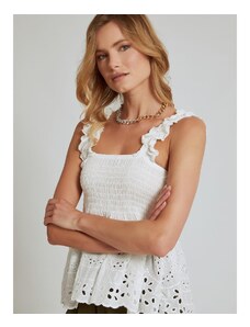 Celestino Βαμβακερή μπλούζα με βολάν λευκο για Γυναίκα