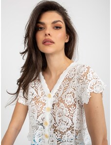 Fashionhunters Λευκή μπλούζα ανοιχτή με κοντά μανίκια