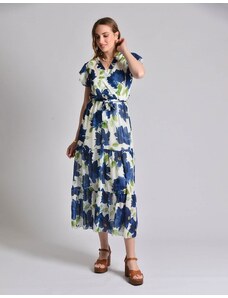 INSHOES Κρουαζέ maxi φόρεμα με βολάν και floral μοτίβο Μπλε