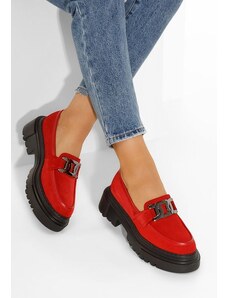 Zapatos Δερμάτινα μοκασινια γυναικεια κοκκινο Haza