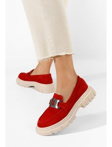 Zapatos Δερμάτινα μοκασινια γυναικεια Haza V3 κοκκινο