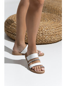 LOVEFASHIONPOINT Sandals Soft Γυναικεία Λευκά Δερμάτινα