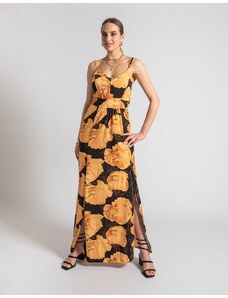 INSHOES Floral maxi φόρεμα με σκίσιμο στο πλάι Κίτρινο