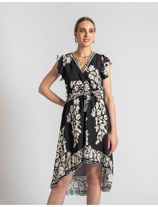 INSHOES Ασύμμετρο κρουαζέ φόρεμα με ζώνη και βολάν Μαύρο