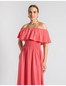 INSHOES Βαμβακερό off shoulders maxi φόρεμα με βολάν Ροζ