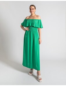 INSHOES Βαμβακερό off shoulders maxi φόρεμα με βολάν Πράσινο