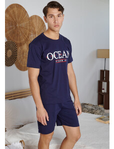 Comfort Πιτζάμα ανδρική με σορτς και logo OCEAN - Μπλε