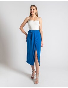 INSHOES Midi μονόχρωμη φούστα με σκίσιμο στο πλάι Μπλε