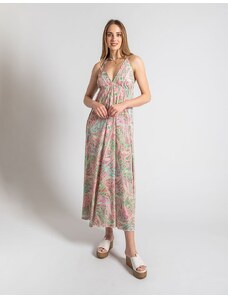 INSHOES Μεταξωτό maxi φόρεμα boho με λαχούρια Φούξια